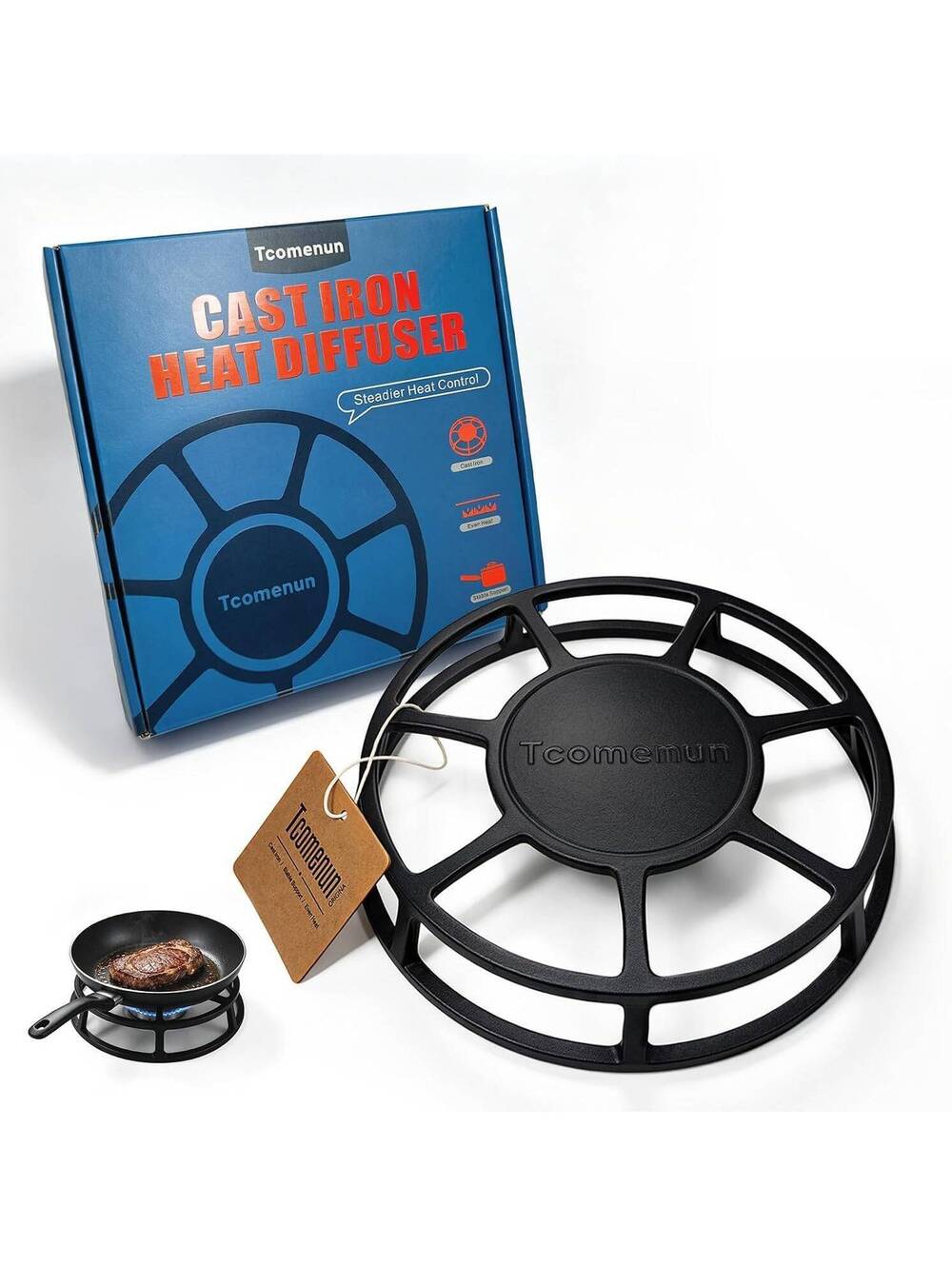 Heavy-Duty Cast Iron Stove Heat Diffuser, 9.45 Inch, Cast iron, cookware
